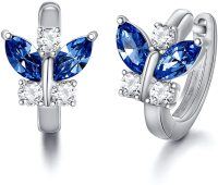 wholesale 925 Sterling Silver Butterfly Blue Cubic Zirconia Hoop Earrings For Women-DEEP BLUE