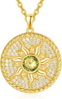 wholesale 925 Sterling Silver Birthstone Sun Coin Pendant Necklace for Women-08 Aug