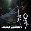 wholesale 925 Sterling Silver Gecko Lizard Charm Huggie Hoop Earrings with Cubic Zirconia for Women  4cm Long-0-4