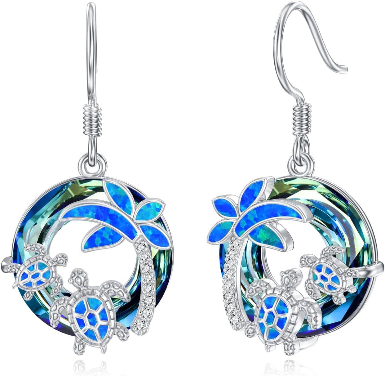 Sterling Silver Crystal Sea Turtle Dangle Earrings for Women Valentine s Day Gifts-Sea Turtle-Two