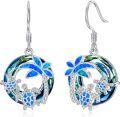 wholesale 925 Sterling Silver Blue Opal Palm Tree & Turtles Drop Earrings for Women Valentines Gift-0-0