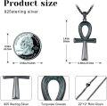 wholesale 925 Sterling Silver Black Plated Ankh Pendant with Blue Stone Inlay Mens Religious -0-1
