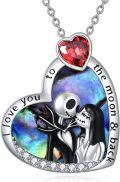 wholesale TOUPOP Christmas Gifts Nightmare Necklace Sterling Silver Abalone Shell Crystal Jack And Sally Necklace Jack Skellington Skull Jewelry Skull Necklaces For Women -0-0