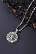 wholesale 925 Sterling Silver Valknut Pendant Nordic Amulet Mens Chain Necklace -0-4