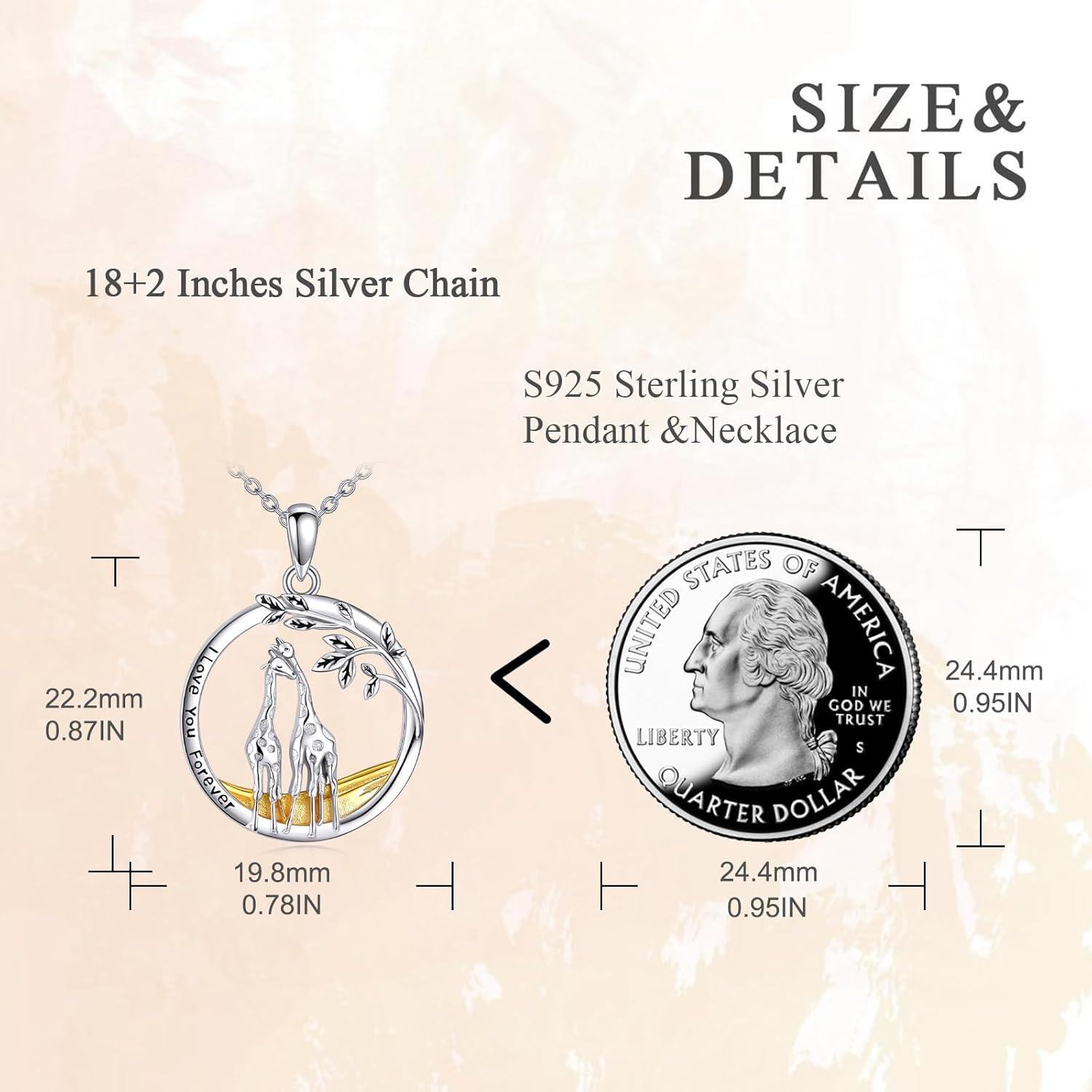 925 Sterling Silver Giraffe Family Tree of Life Pendant Necklaces for Women Girls I Love You Forever s 45cm Chain Length-0-3