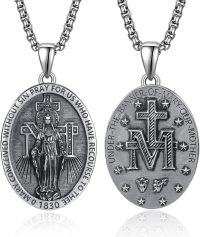 wholesale 925 Sterling Silver Admetus Patron Saint Necklace | Amulet Cross Jewelry for Men with 2.5mm 22+2 Rolo Chain -50-Miraculous Medal