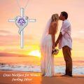 TOUPOP Sterling Silver Birthstone Cross Necklace Heart Pendant Gift for Women-0-2