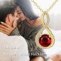 wholesale 14K Gold Round Red Garnet & White Cubic Zirconia Infinity Pendant Necklace 26 Chain-0-5