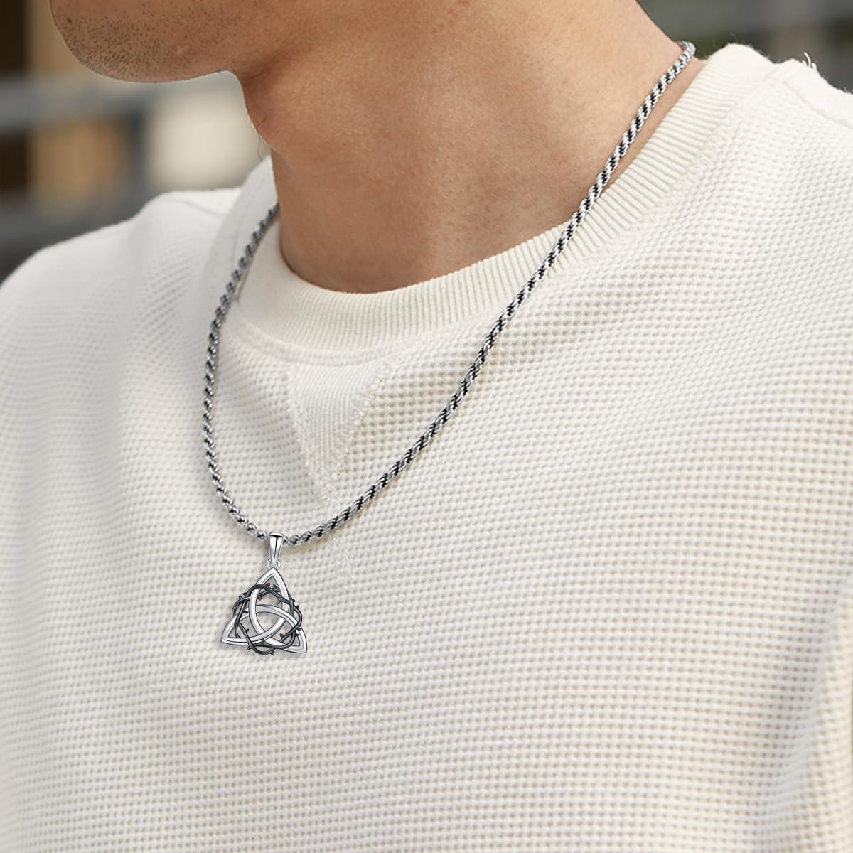 wholesale 925 Sterling Silver Triquetra Pendant Necklaces for Men & Women Celtic Knot s 36 Chain-0-1