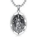 wholesale 925 Sterling Silver Oxidized Saint Peregrine Pray For Us Oval Pendant Necklace-0-0