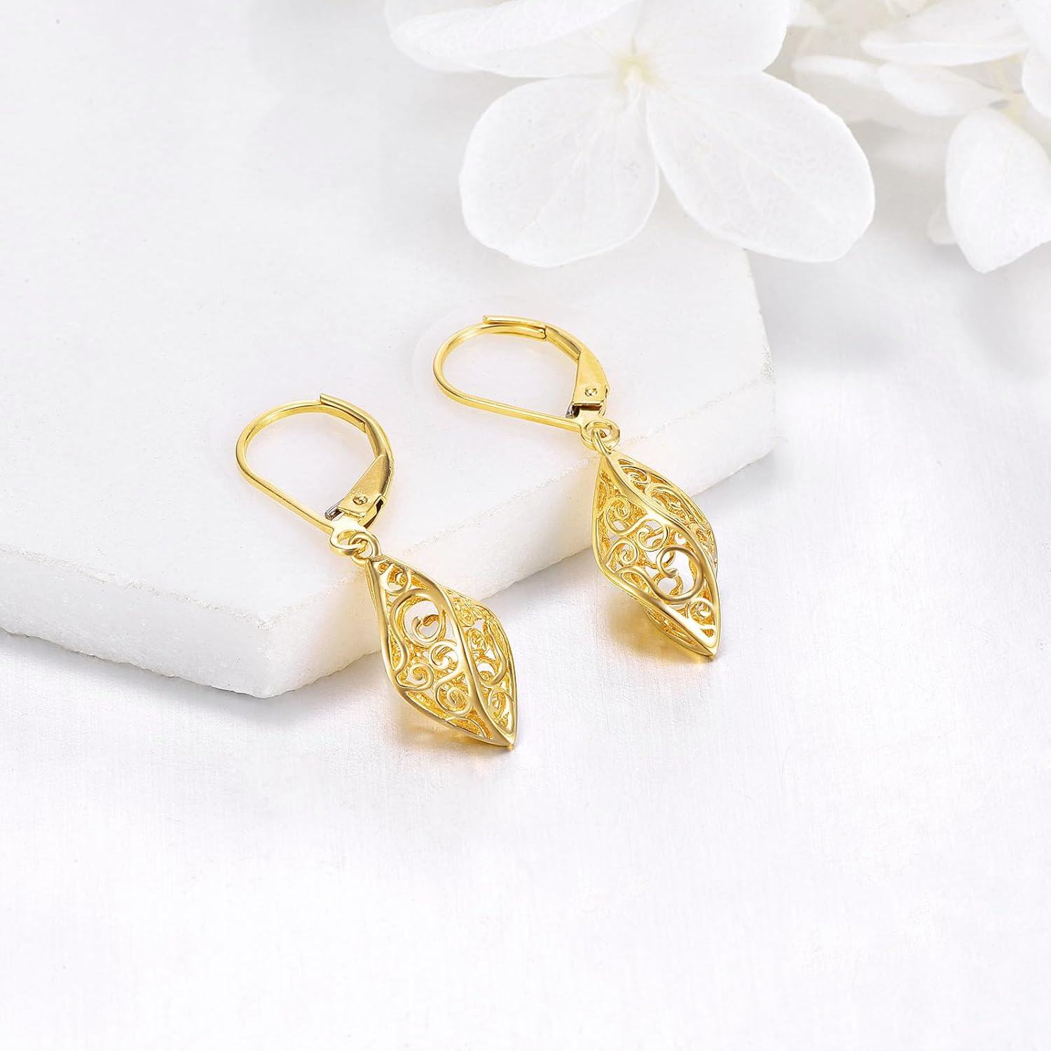 Sterling Silver Filigree Vintage Dangle Drop Leverback Earrings Jewelry Gift-0-3