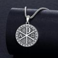 wholesale 925 Sterling Silver Round Chi Rho Alpha Omega XP Symbol Necklace for Men Women -0-2