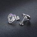wholesale 925 Sterling Silver Heart-Shaped Purple Crystal Horse Stud Earrings for Women and Girls-0-1