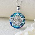 wholesale 925 Sterling Silver Pentagram Blue Crystal Pendant Necklace-0-1