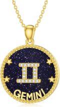 wholesale 14k Gold Plated Blue Sandstone Zodiac Necklace 12 Constellation Pendant for Women-0-29