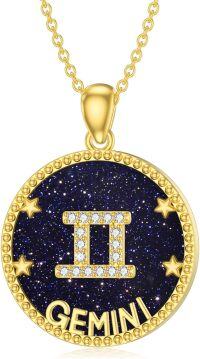 wholesale 14k Gold Plated Blue Sandstone Zodiac Necklace 12 Constellation Pendant for Women-Gemini (5.21-6.20)