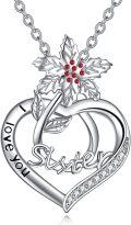 wholesale 925 Sterling Silver Poinsettia Birth Flower Heart Pendant I Love You Sister Necklace Gifts for Women-0-0