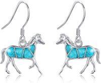 wholesale 925 Sterling Silver Turquoise Horse Shape Dangle Drop Earrings for Women-horse