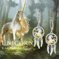 wholesale 925 Sterling Silver Unicorn Dreamcatcher Drop Earrings with Feather Charm and Star Accents for Women-0-4