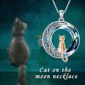 TOUPOP Sterling Silver Blue Crystal Cats On The Moon Pendant Necklace-0-3
