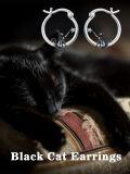 wholesale 925 Sterling Silver Black Cat Moon Star Hoop Earrings for Women Girls Gifts-0-5