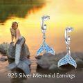 wholesale 925 Sterling Silver Mermaid Tail Blue Crystal Huggie Hoop Earrings for Women-0-4