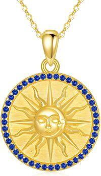 wholesale 925 Sterling Silver Gold Plated Sun Coin Necklace for Women with Birthstone Celestial Jewelry Gift-09-September