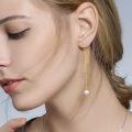 wholesale 14k/18k Solid Gold Long Threader Earrings with Pearl Dangle Ear Line s-0-6