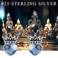 wholesale 925 Sterling Silver Crown Blue Heart Crystal Stud Earrings Oxidized Finish-0-11
