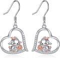 wholesale 925 Sterling Silver Metal Stone Goat Heart Dangle Earrings for Women - Cute Animal-0-0