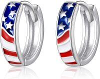 wholesale 925 Sterling Silver American Flag Hoop Earrings for Women Girls USA Patriotic Jewelry 14mm Small Huggie Earrings Gift for Independence Day 4th of July Memorial Day-American Flag