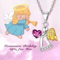 wholesale 925 Sterling Silver Red Heart & Gold Wings Guardian Angel Pendant Necklace for Women's Birthdays Gifts-0-11