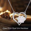 wholesale 925 Sterling Silver Paw Print Heart Cremation Jewelry Urn Pendant Necklace with Opal Stone and I Love You Forever Engraving (Ash Holder)-0-3