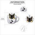 wholesale 925 Sterling Silver Black Cat in Cup with Crescent Moon Dangle Drop Earrings for Cat Lovers-0-3