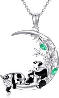 wholesale 925 Sterling Silver Moon Pendant Necklace with Panda and Bamboo Design for Women Girls Mothers Day Gift-Panda