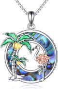 wholesale 925 Sterling Silver Flamingo Palm Tree Abalone Shell Pendant Necklace for Women-0-0
