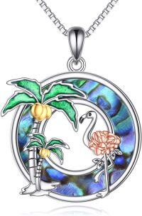 wholesale 925 Sterling Silver Flamingo Palm Tree Abalone Shell Pendant Necklace for Women-Flamingo