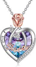 wholesale 925 Sterling Silver Rose Heart Pendant Necklace for Women - I Love You Sister -0-0