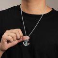 wholesale 925 Sterling Silver Saint Christopher Anchor Pendant Mens Necklace 24 Rope Chain-0-2