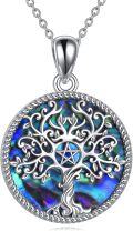 wholesale 925 Sterling Silver Abalone Shell Tree of Life Pentagram Triple Moon Goddess Pendant Necklace-0-0