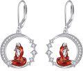 wholesale 925 Sterling Silver Red Enamel Fox Drop Earrings for Women Girls  4cm Long-0-0