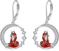 wholesale 925 Sterling Silver Red Enamel Fox Drop Earrings for Women Girls  4cm Long-Fox dangle earrings
