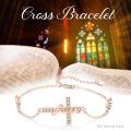 wholesale Rose Gold 925 Sterling Silver Faith Cross Bracelet - Christian Religious Jewelry - Adjustable Size Confirmation Gift for Women & Girls-0-5