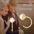 wholesale 14K Yellow Gold Pearl Open Back Hoop Earrings Minimalist Fine Jewelry for Women-0-5