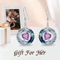 wholesale 925 Sterling Silver Purple Heart & Blue Swarovski Crystals Round Drop Earrings for Women-0-51