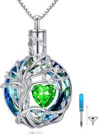 wholesale Sterling Silver Crystal Tree of Life Urn Necklace for Ashes Memorial Jewelry-05-May-Emerald