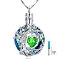 wholesale 925 Sterling Silver Tree Of Life Pendant With Red Heart Gemstone And Chain-05-May-Emerald