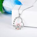 wholesale 925 Sterling Silver Pink and White Cat Pendant with Heart-Shaped Frame Necklace for Women-0-2
