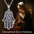 wholesale 925 Sterling Silver Black Enamel & Cubic Zirconia Hamsa Pendant Necklaces for Men and Women-0-4