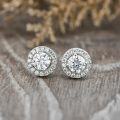 wholesale Rose Gold Plated 925 Sterling Silver Round Cut Moissanite Halo Stud Earrings-0-2